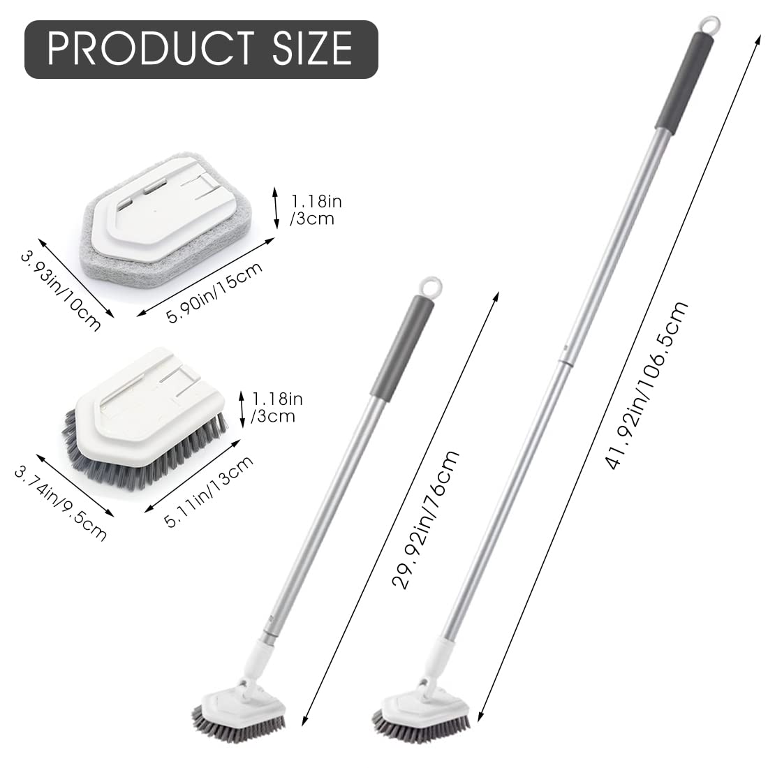 HASTHIP Bathroom Cleaning Brush with 39 in Extendable Handle and 180° Rotating Head for Shower & Floor Cleaning | Includes Soft and Scrub Brush