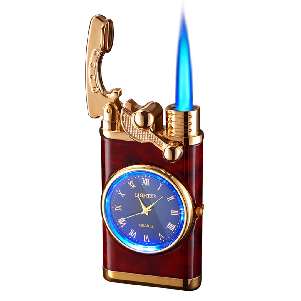 GUSTAVE Cigarette Lighter for Cigar and Camping featuring Lighted Watch and 7.5×3.8×1.5 cm Zinc Alloy Body