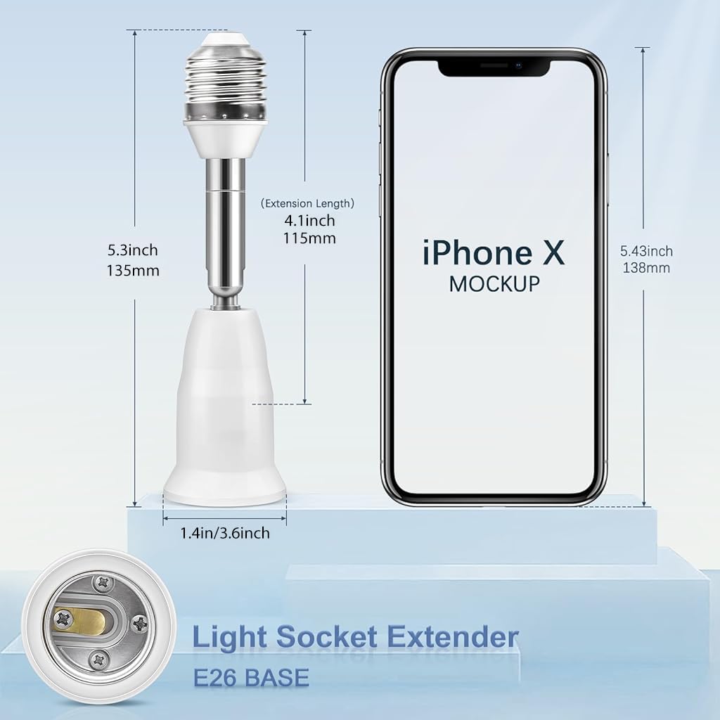 ELEPHANTBOAT Swivel Extension Socket for E27 Bulb with 180° Rotation and 5.5 in Length | 2Pcs