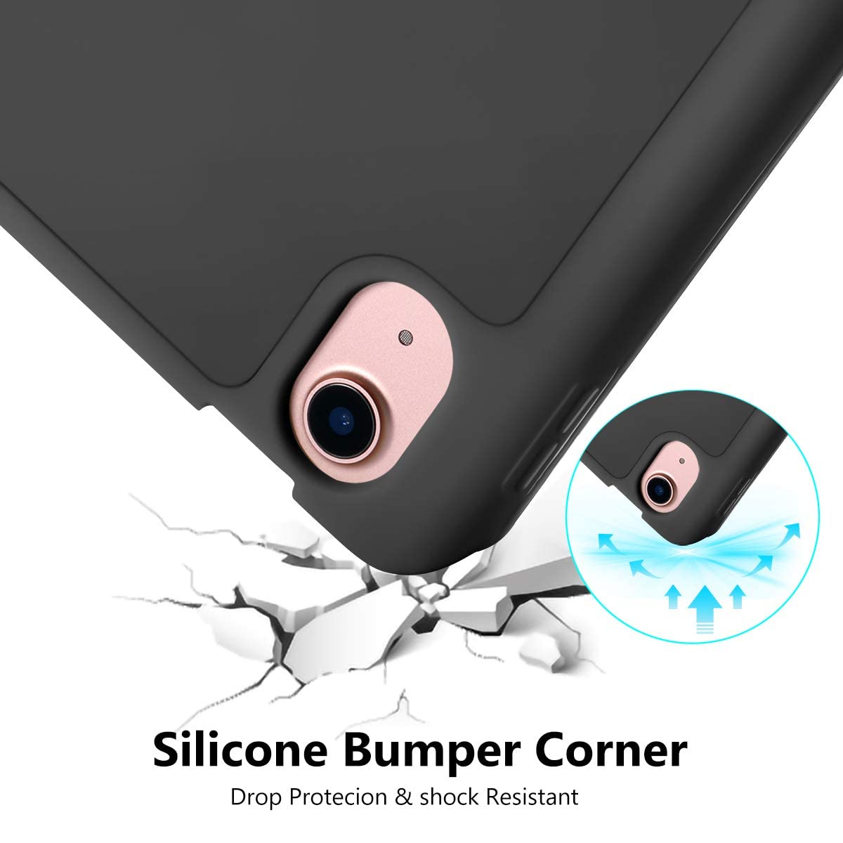 ZORBES iPad Air 4th Generation Case for 10.9 Inch with Trifold Stand and Pencil Holder | Black TPU Cover