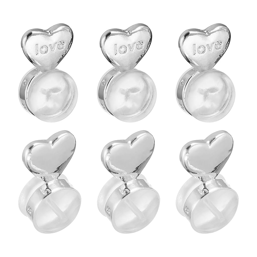 Venzina® Earring Backs for Droopy Ears Heart Earrings Back Stopper for Dangle Earrings, Studs Earrings Silicone Earring Backs with Box, Secure Earring Backs Replacement - 6 Pcs