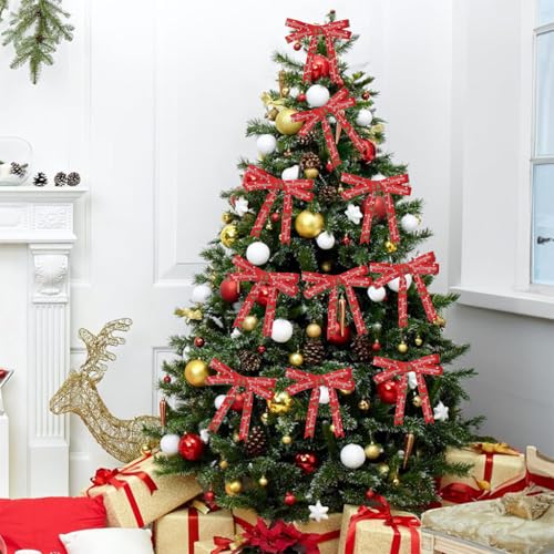 HASTHIP® Christmas Ribbon Roll 25 Yard Ribbons for Gift Wrapping, Decorative Red Printed Merry Christmas Tree Fecor Items Ribbons for Decoration, 1cm Width