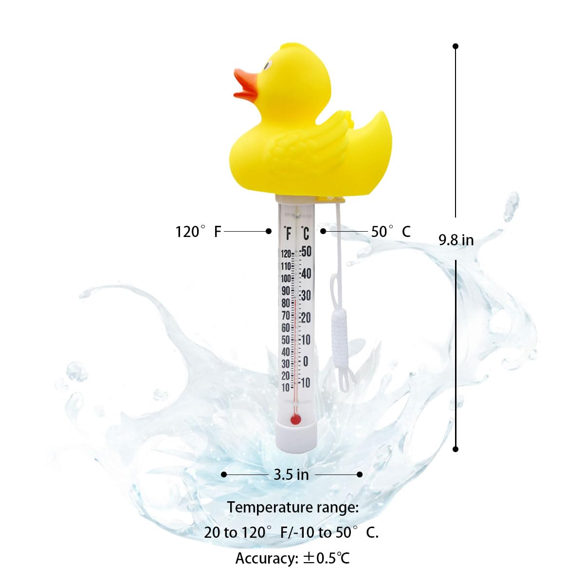 Optifit® Floating Pool Thermometer 20-120°F/-10-50°C Baby Bath Tub Water Thermometer Cartoon Duck Water Thermometer Water Temperature Monitor for Bath Tub, Swimming Pool