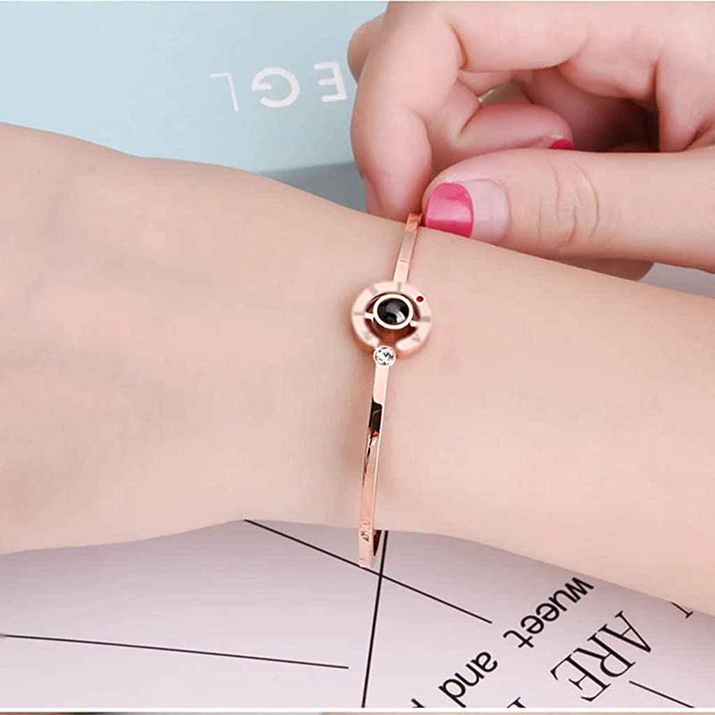 ZIBUYU Bracelet featuring I Love U Projection with 6cm Alloy Bangle for Women & Girls | Rose Gold Gift