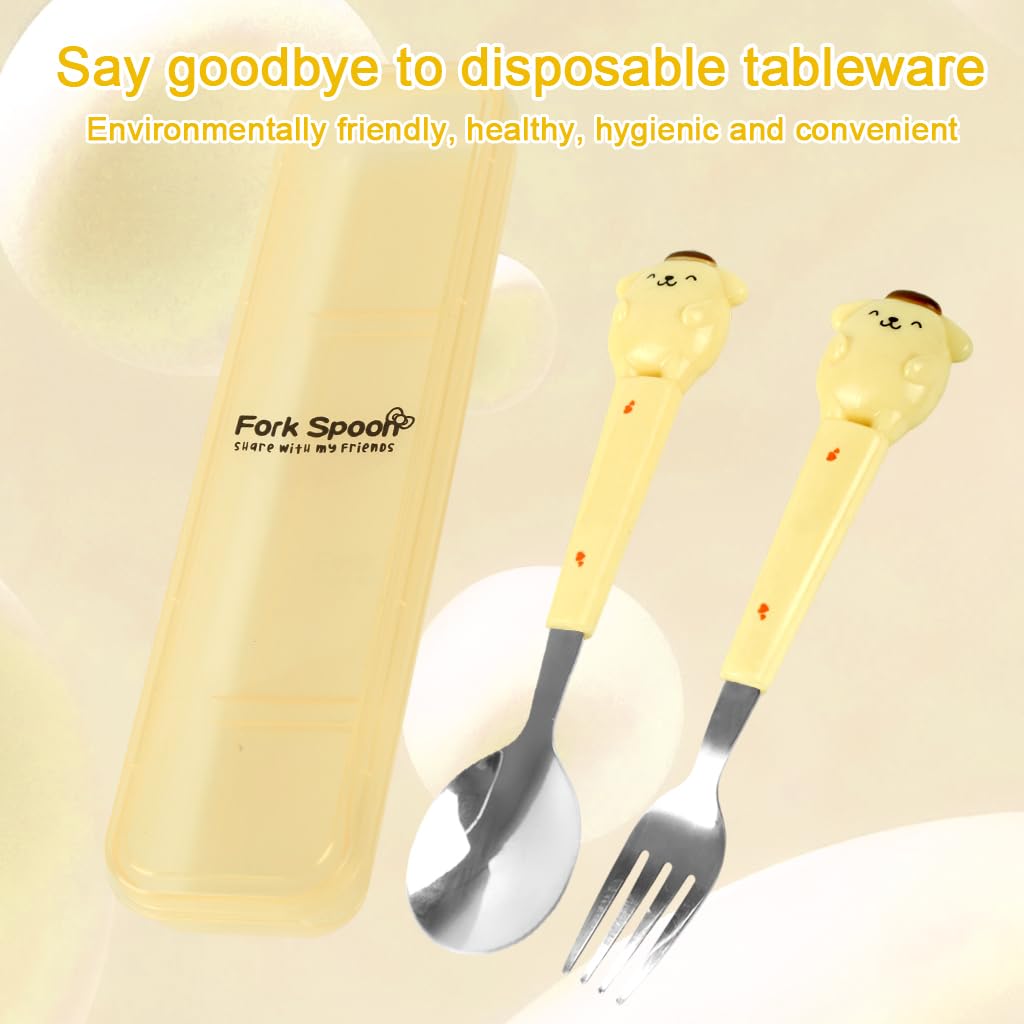 Supvox Cute Spoon and Fork Combo with Storage Case for Kids Lunch Box 7.87 in Set of 2
