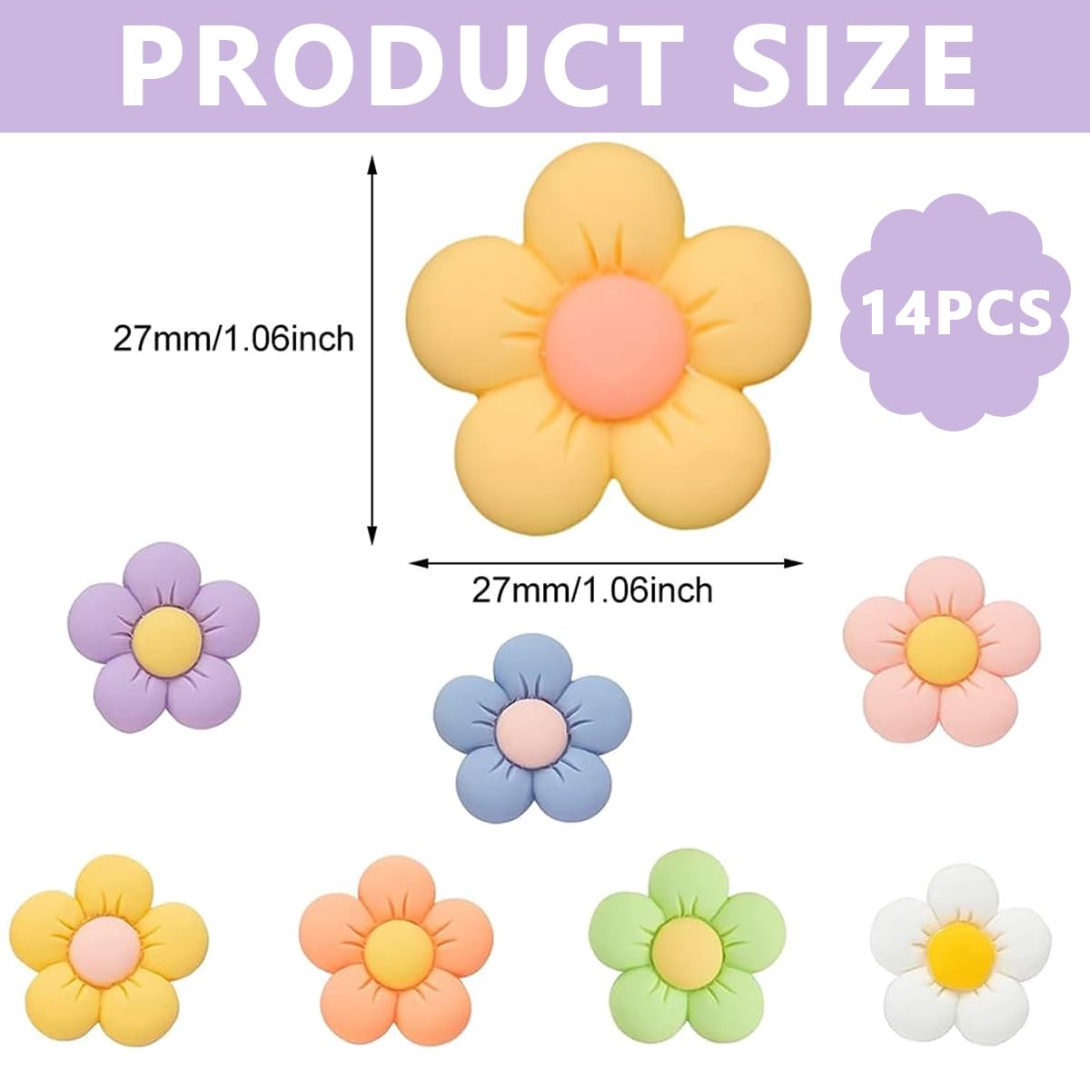 HASTHIP® Resin Flowers Shoes Charms for Croc Clog Slides Sandals Decoration, Cute Flower Designer Shoe Charms for Adults Teens Kids DIY Shoe Decoration Charms with Buttons Party Gift