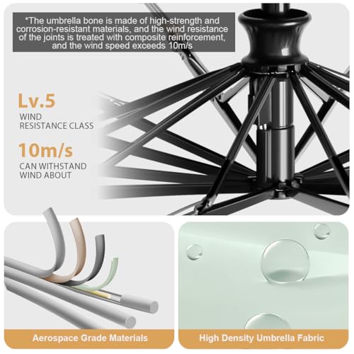 PALAY® Big Umbrella for Rain and Sun Protection Windproof Reinforced 12 Ribs Sectional Closure Compact Travel 3 Fold with Mechanical Handle for Women Men Green 2PCS