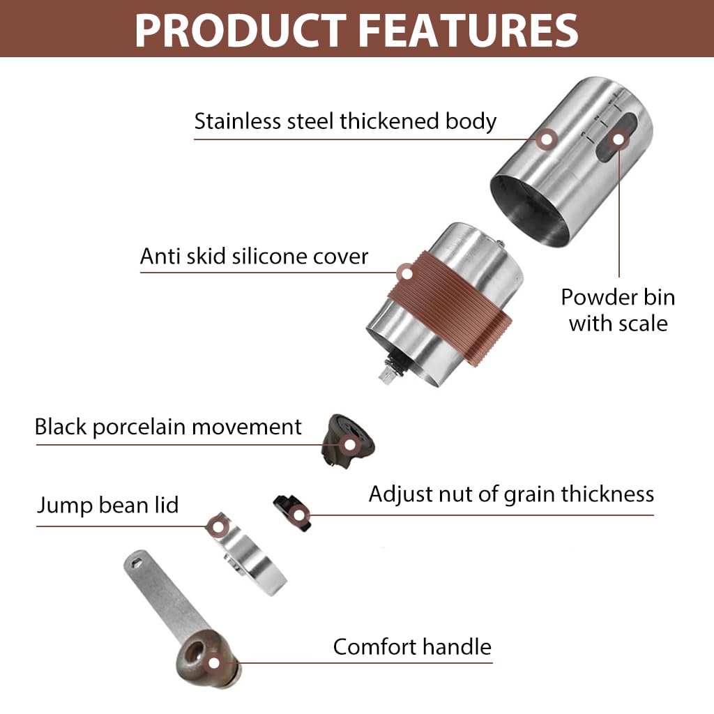 HASTHIP Manual Coffee Grinder Stainless Steel Hand Grinder for Travel and Camping Use