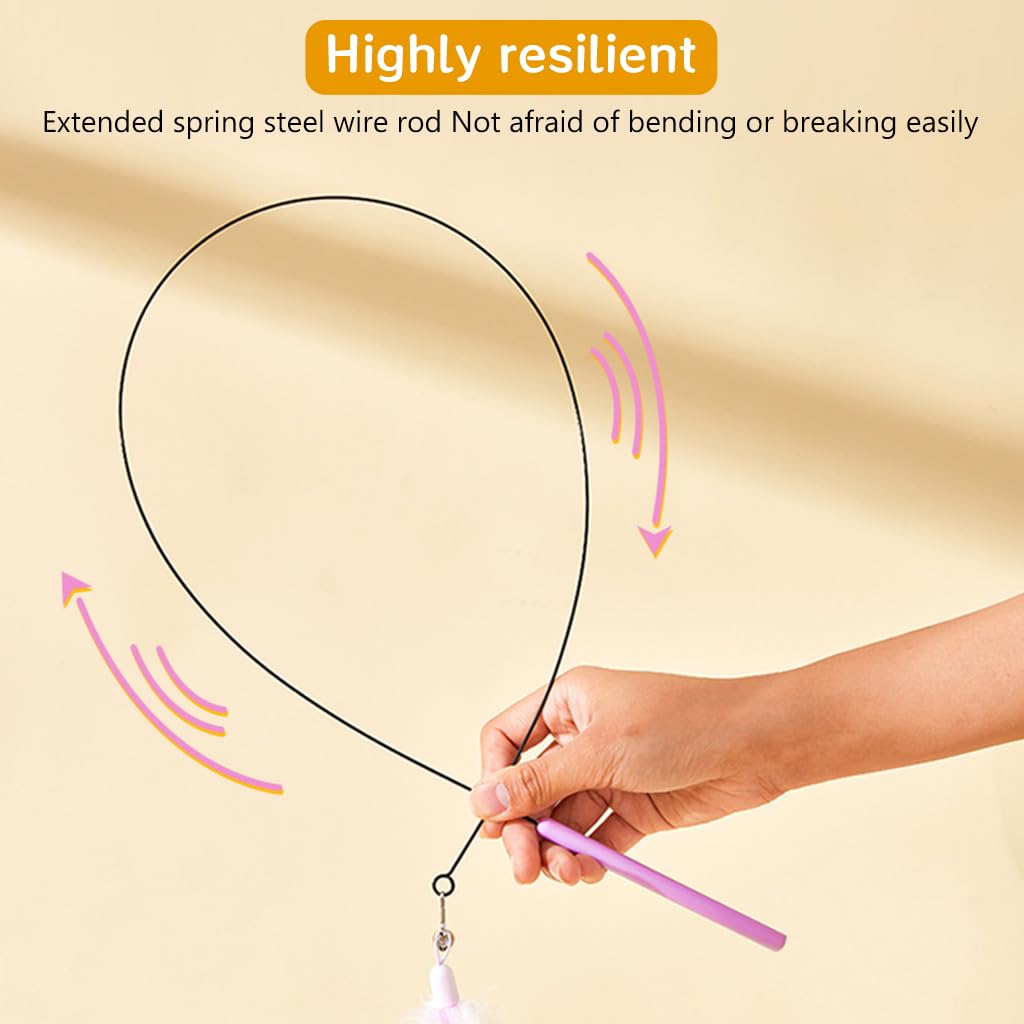 Qpets Cat Toy Set for Indoor Cats with Stainless Wire Wand and Flower Suction Cup Base