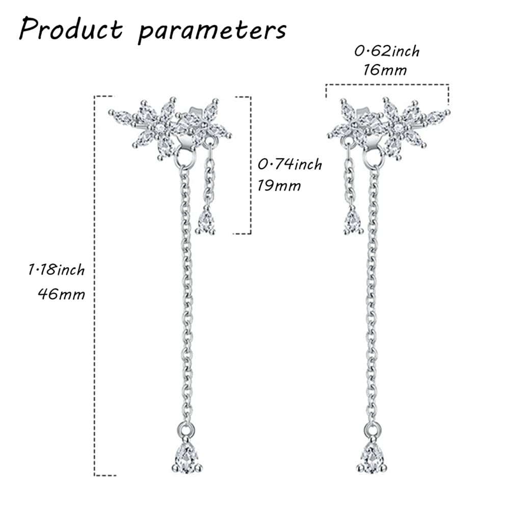 Zibuyu Earrings for Women featuring Flower Design with Tassel Chain and Rhinestones | 1 Pair