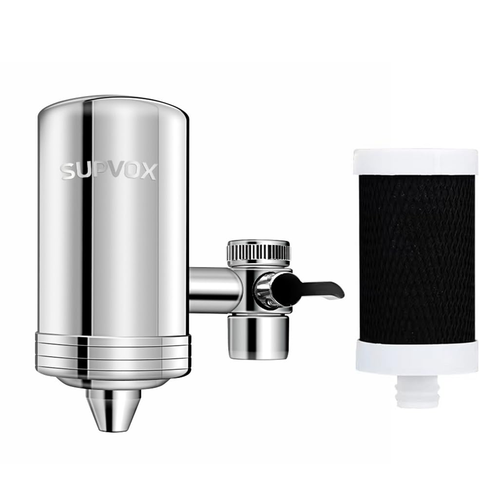 Supvox® Faucet Filter Water Tap Water Filter for Sink 304 Stainless Steel Faucet Water Filtration System Active Carbon Filtration Sink Water Tap Filter for Hard Water