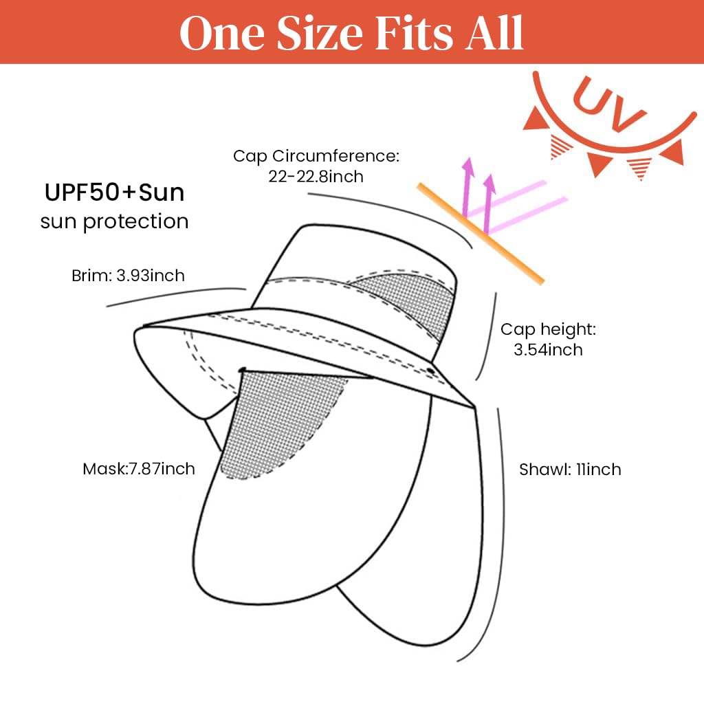 GUSTAVE® Wide Brim Bucket Hat 360 Degree UV-Protection Sun Hat with Neck Flap & Removable Face Cover Outdoor Unisex Sun Hat with Chin Strap, Breathable Sun Hat for Hiking, Fishing, Gardening, Beige