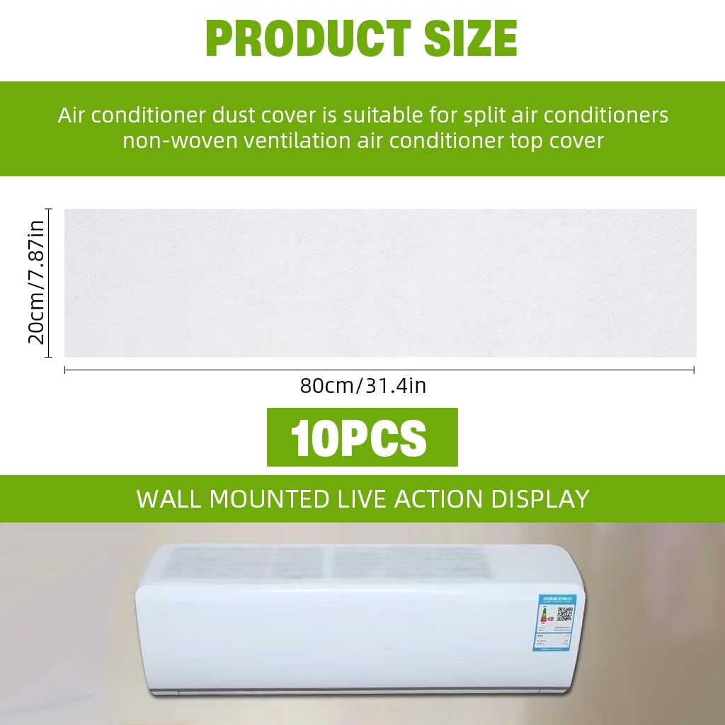 HASTHIP AC Cover for Split Air Conditioner with Self-Adhesive Filter Sheets 20x80cm | 10 Pack Non Woven Dust Protection