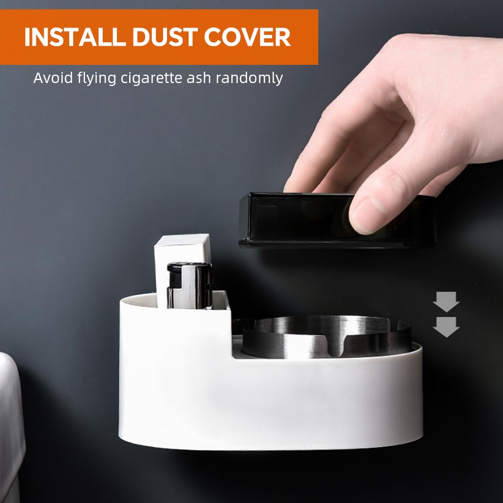HASTHIP Wall Ashtray for Bathroom Balcony and RV featuring No Drill Adhesive Mount | Detachable Stainless Steel Tray with Lid