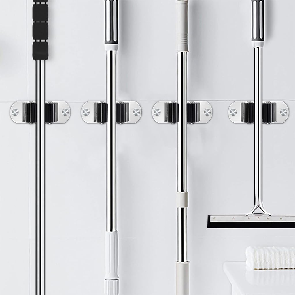 ZIBUYU Broom Holder Wall Mounted for Bathroom and Kitchen featuring Anti Slip Pad and 10kg Load Capacity | Stainless Steel Nail Free Rack