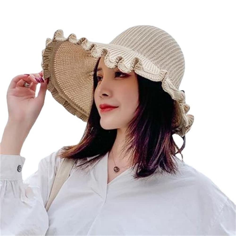 PALAY  Women Sun Hat UV Protect Knitting Summer Wide Brim Hat Casual Outdoor Beach Hat for Women Travel(Beige)