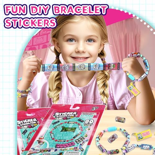 PATPAT® DIY Sticker Rolls Bracelet for Kids Girls Cartoon Stickers Making Kit with Spacer Beads Carry-on Bracelets Decorative Children's Day Gift 2PCS