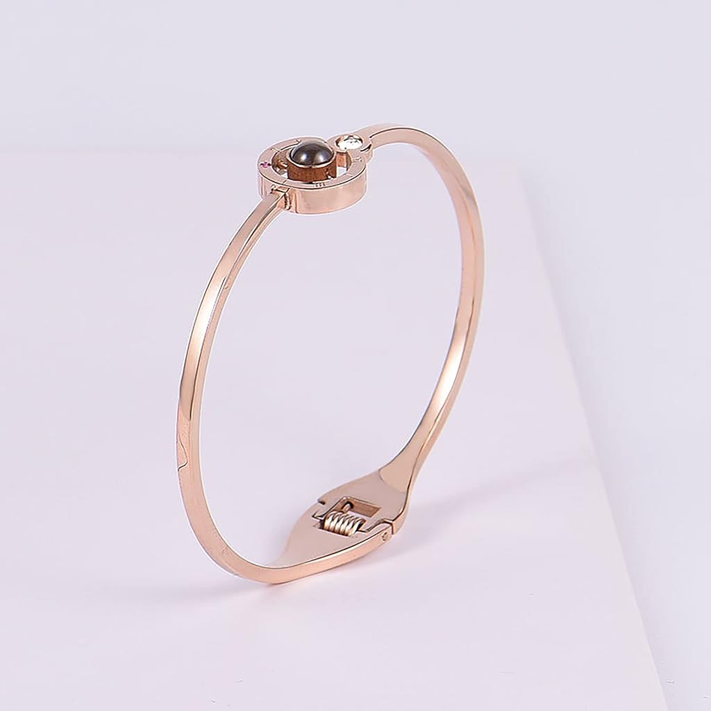 ZIBUYU® Women Bangle Rose Golden Bracelet for Women Creative 'I LOVE U' Projection Bangle Gift for Ladies Jewelry Gift for Women Girl