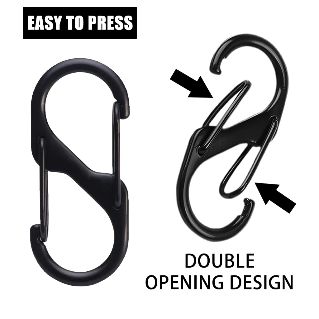 Proberos Carabiners for Backpack and Camping with Dual Hook Quick Release Design 15PCS Black