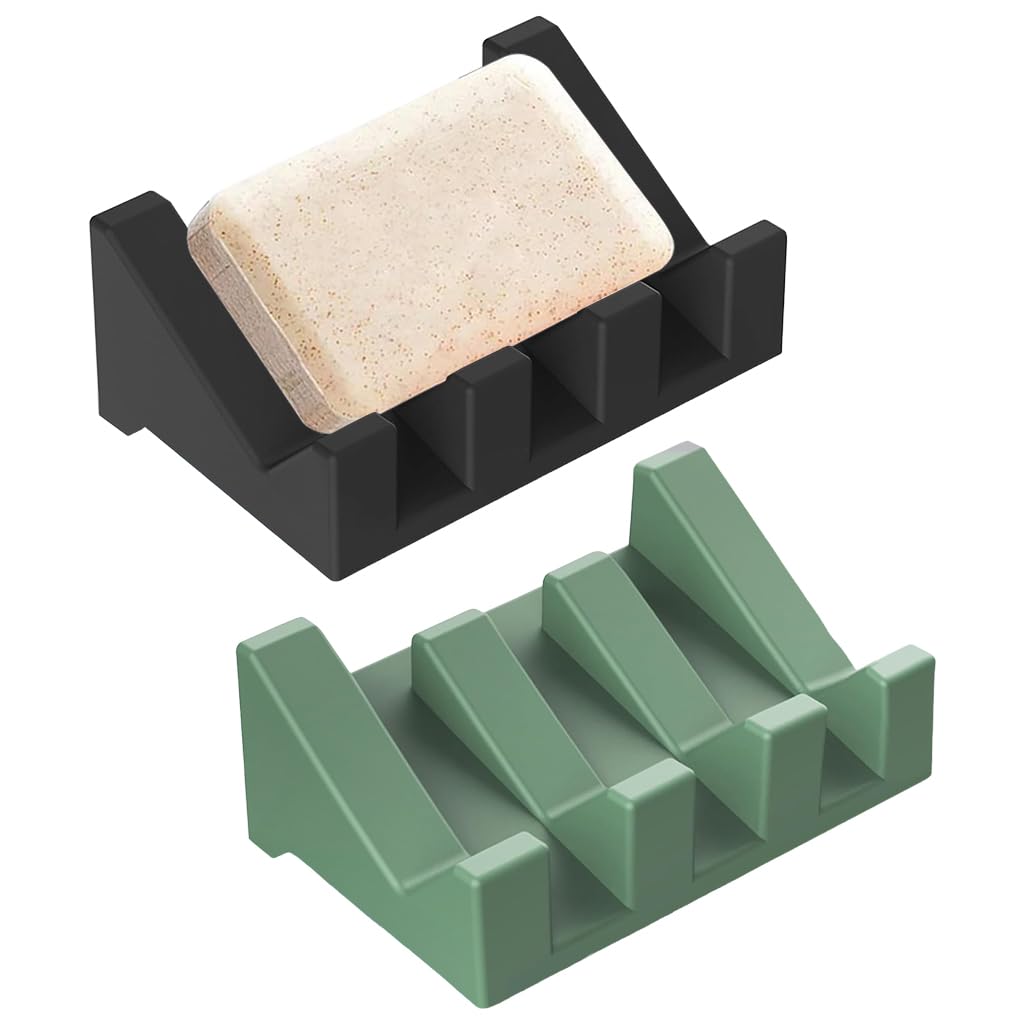 ZIBUYU Silicone Soap Stand for Bathroom and Kitchen with Slotted Drain Design 2Pcs | Non Slip Compact Dishwasher Safe Soap Dish