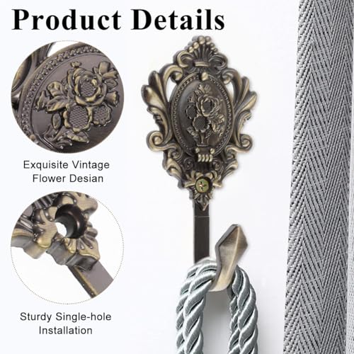 HASTHIP® 4PCS Vintage Zinc Alloy Wall Hooks Decorative Carved Design Multipurpose Used to Hang Clothes Bags Coats Curtain Hold Backs and Keys Antique Cyan