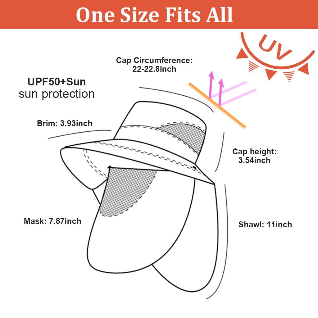 GUSTAVE Wide Brim Hat 360 Degree UV-Protection Sun Hat with Neck Flap & Removable Face Cover Outdoor Unisex Sun Hat with Chin Strap, Breathable Sun Hat for Hiking, Fishing, Gardening