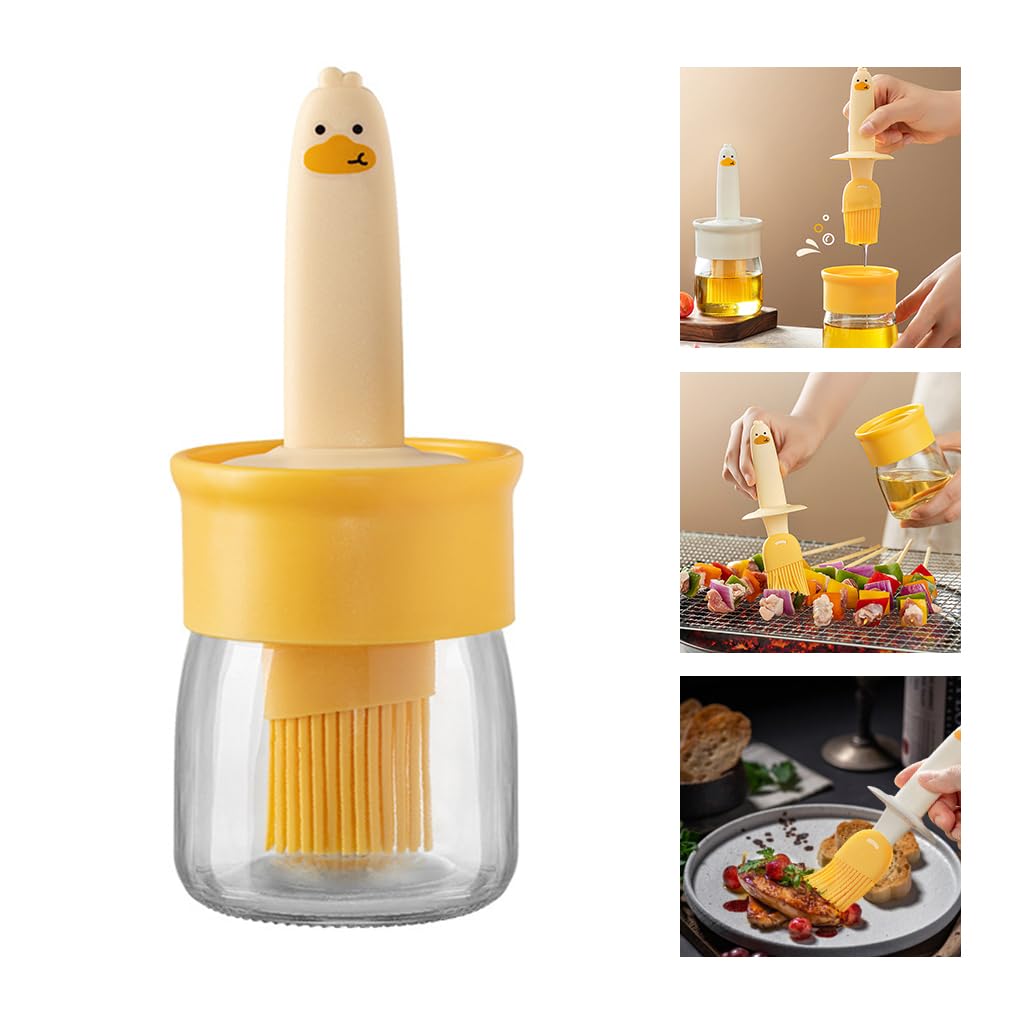 ZIBUYU® Kitchen Glass Oil Bottle with Silicone Oil Brush BBQ Oil Jar with Oil Brush Transparent Glass Oil Jar Modern Kitchen Oil Dispenser Bottle BBQ Grilling Oil Dispenser Bottle Air Fryer Oil Brush