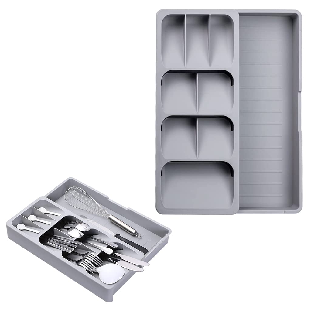 HASTHIP® Cutlery Tray for Kitchen Drawer, Modular Kitchen Accessories, Kitchen Drawer Organizer Tray, Expandable PP Plastic Drawer Holder, Multipurpose Utensil Organizer