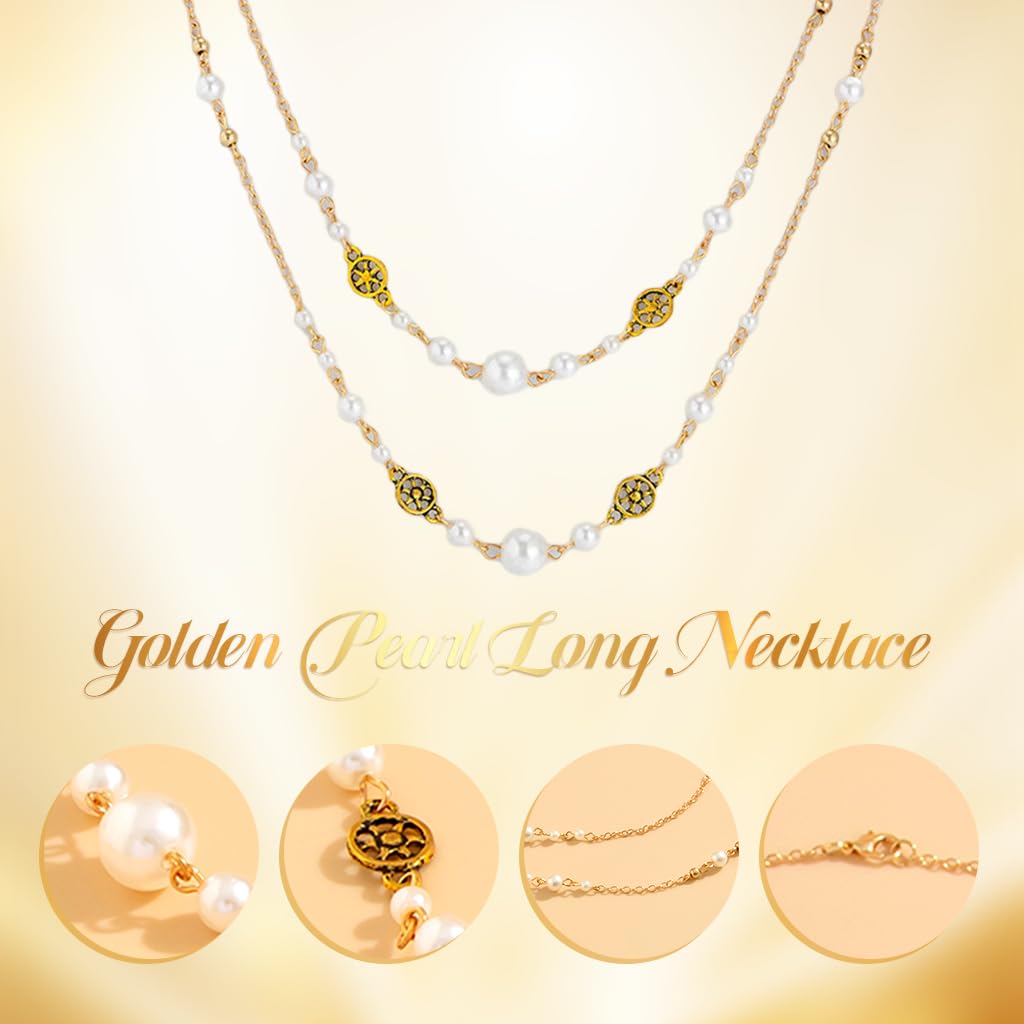SANNIDHI Necklace for Women featuring Layered Long Pearl Chain in Gold Tone | Elegant Jewelry Gift