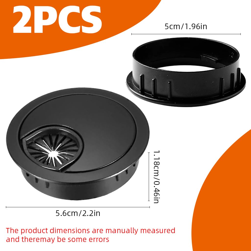 Serplex Desk Grommets for Office Cable Management featuring 2 inch Rubber Opening | Zinc Alloy Black Finish