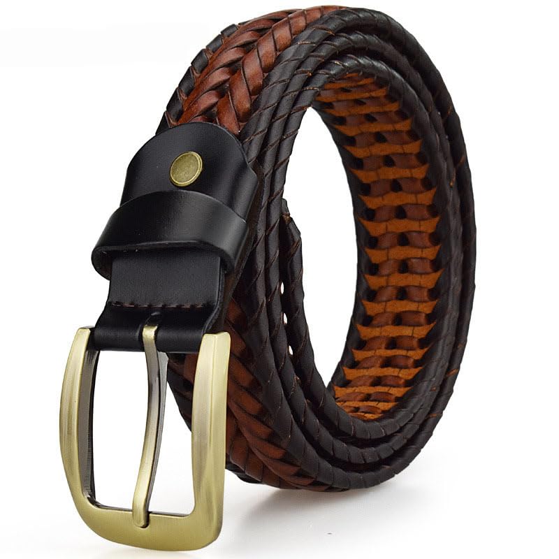 GUSTAVE® Leather Belt for Men Casual Jeans Golf Men's Leather Woven Alloy Buckle Hand Braided Belts Gift for Man