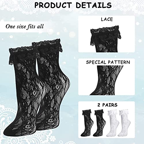 PALAY® 2 Pairs Lolita Lace Sock for Girls Calf-high Hollow Out Ruffle Dress 2PCS