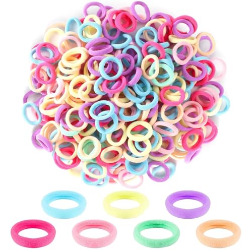 ZIBUYU® 100Pcs Colorful Hair Bands for Girls 0.7 Inch Tiny Hair Elastics Hair Ties No Tangle Scrunchies Fashion Girls Hair Elastics