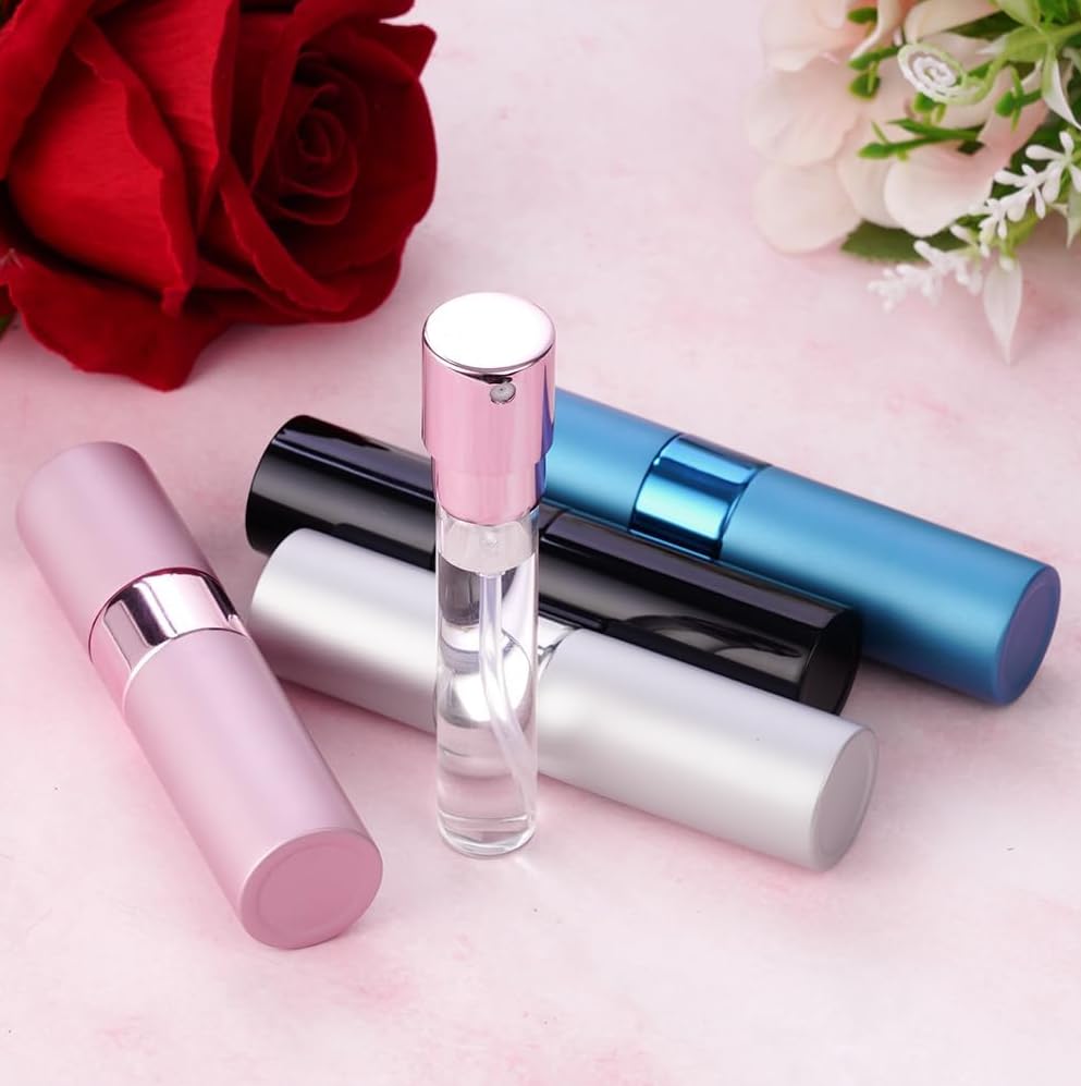 Zibuyu 8ml Empty Mini Perfume Refill Bottle for Travel with Twist Spray Design and Glass & Aluminum Body