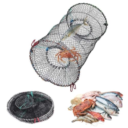 Proberos Foldable Fishing Net Fishing Basket Sturdy Nylon Mesh Fishing Net Wide Open 31 Inches Folding Fishing Net for Shrimps, Crab, Lobsters, Fishes