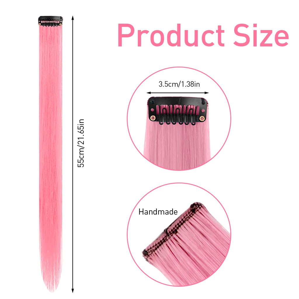 MAYCREATE Hair Extensions for Women 10 pcs 22 in Clip Type Synthetic Fiber Black & Pink | Easy Styling Highlights for Girls and Kids