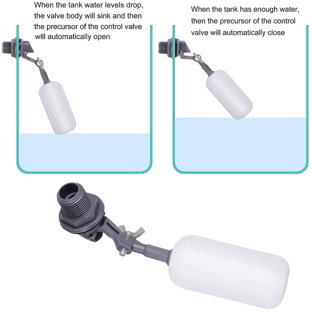 Serplex® Float Ball Valve 1/2 Inch (20mm) Thread Ballcock Valve Water Tank Float Valve Float Operated Valve with Adjustable Arm Easy Float Ball Valve for Plumping/Water Tank/Small Landscape Pool