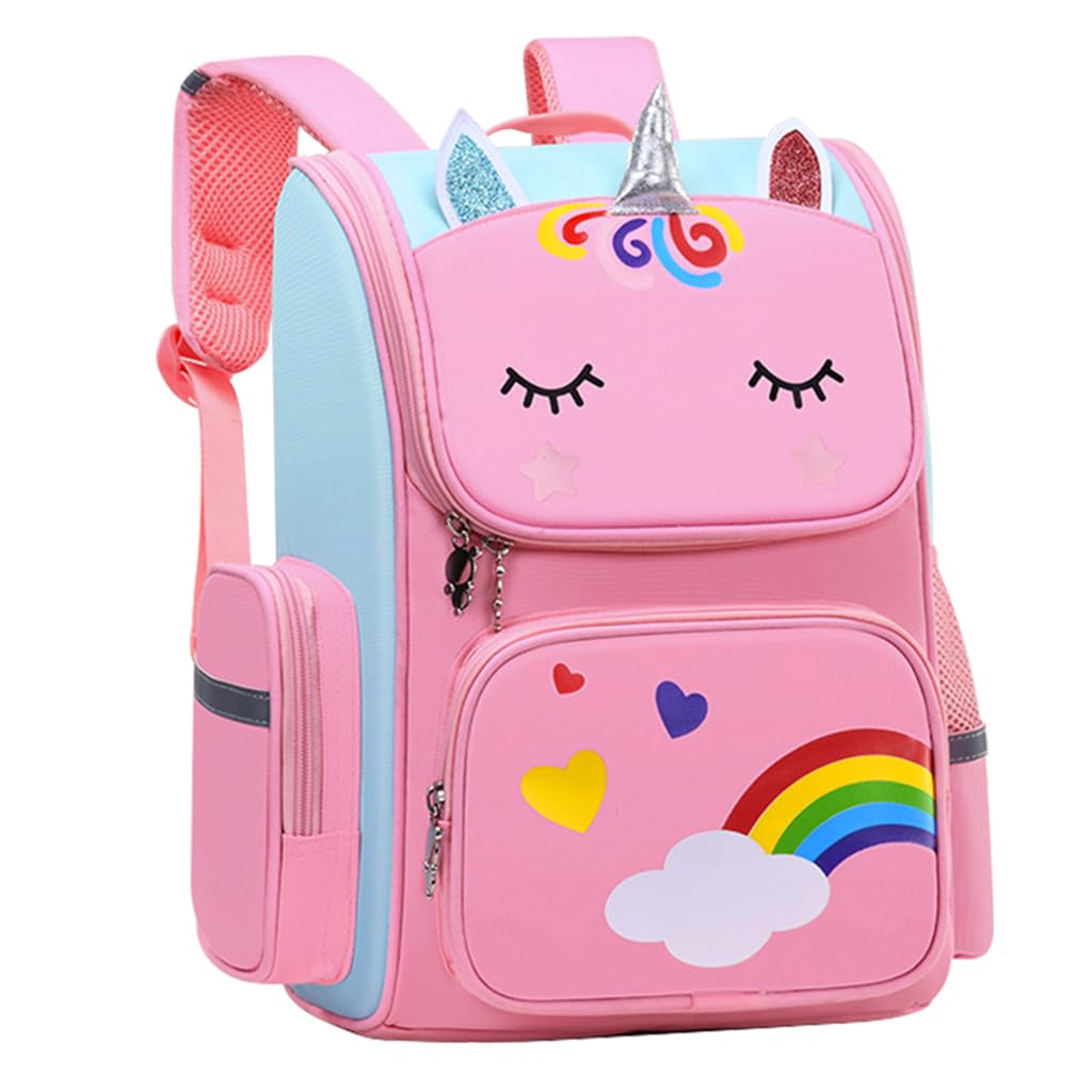 PALAY® Girls School Backpack Unicorn Cartoon Backpack Primary Bookbag Waterproof Backpack for School, Travel, Camping, Burden-relief Backpack School Gift for Kids 6-12 Years Old