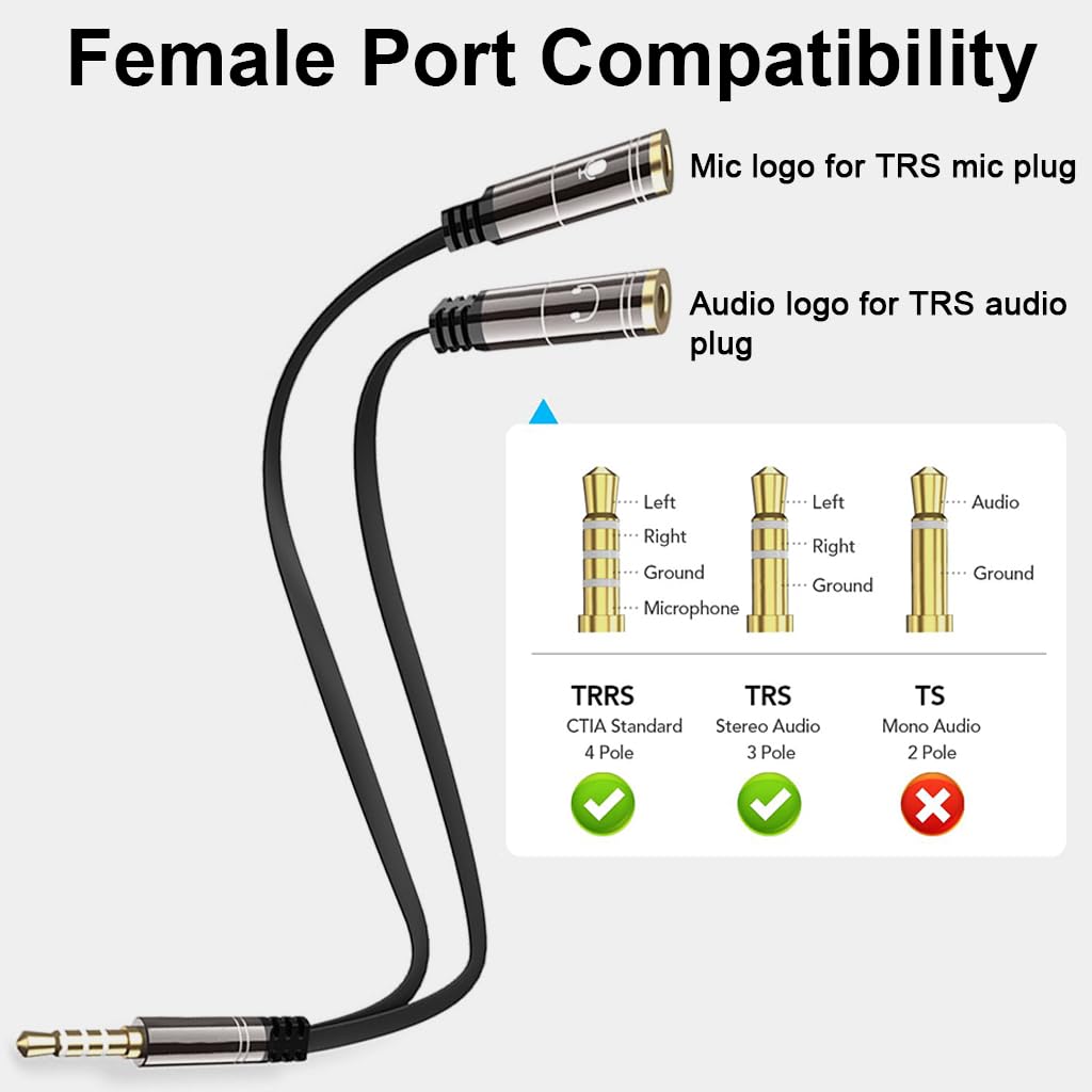 ZORBES Headset Splitter 3.5mm for Gaming and Audio Sharing with Gold Plated Connectors | Plug and Go Design