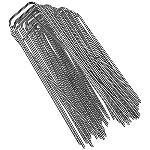 HASTHIP® 100 Pcs 6 Inch Heavy Duty Galvanized Steel Landscape Staples, Rust Resistant Garden Pegs for Securing Fabric, Drip Irrigation Tubing, Lawn Edging, Fences, Cables, Multi-Use Gardening