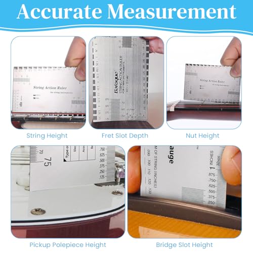 HASTHIP® String Action Ruler Standard Stainless Steel Guitar Gauge with Etched Precision Scale Durable Universal for Acoustic Electric Bass Guitars Compact Portable Design 2PCS