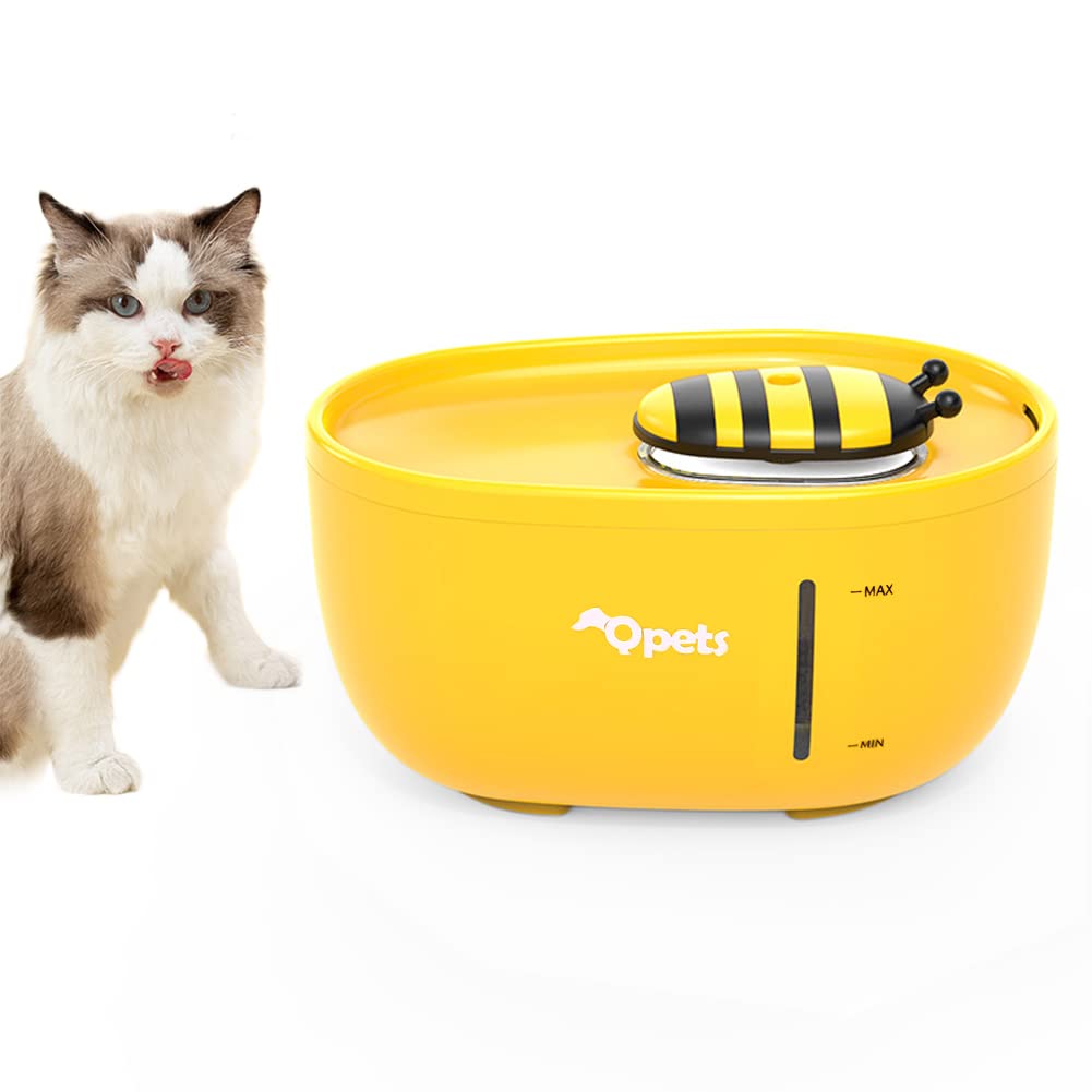 Qpets® 2L Cat Water Fountain, Auto Cat Dog Water Fountain Water Dispenser with Filter, Cartoon Bee Style Water Dispenser for Cat, Dog Water Fountain Dog Water Fountain for Cats Dog Water Bottles