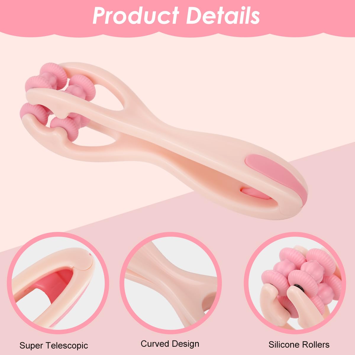 HANNEA Finger Acupressure Roller Massager for Stress Relief with Dual Row Design | Pink