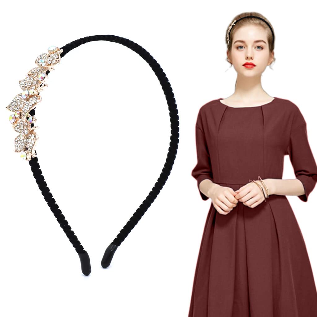 SANNIDHI Rhinestone Hairband for Women Girls Stylish Headband Hairdressing Accessory Non-slip Hair Hoop