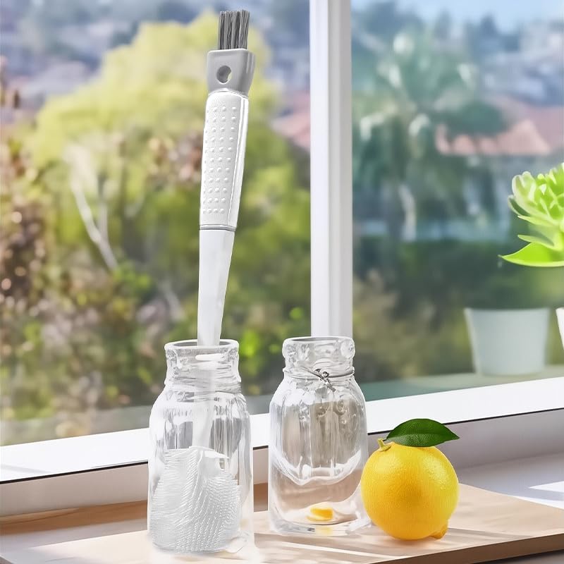 Supvox Baby Bottle Cleaning Brush Kit 5 in 1 with Long Handle Silicone Bristles | Flexible Folding Design and Built in Detailing Brushes