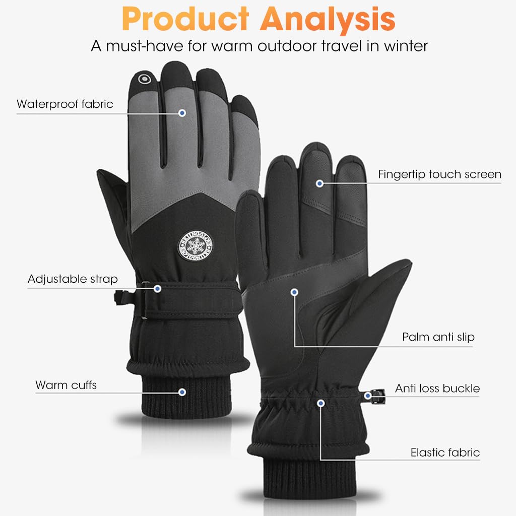 GUSTAVE Winter Gloves for Outdoor Use with Touch Screen and Anti Slip Palm | 27cm Thermal Fleece Lining
