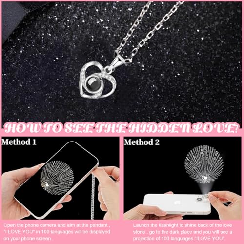 HASTHIP® Rose Flower Gift Valentine's Day Preserved Necklace Eternal Creative I LOVE U Projection Set Mother's Day 3PCS