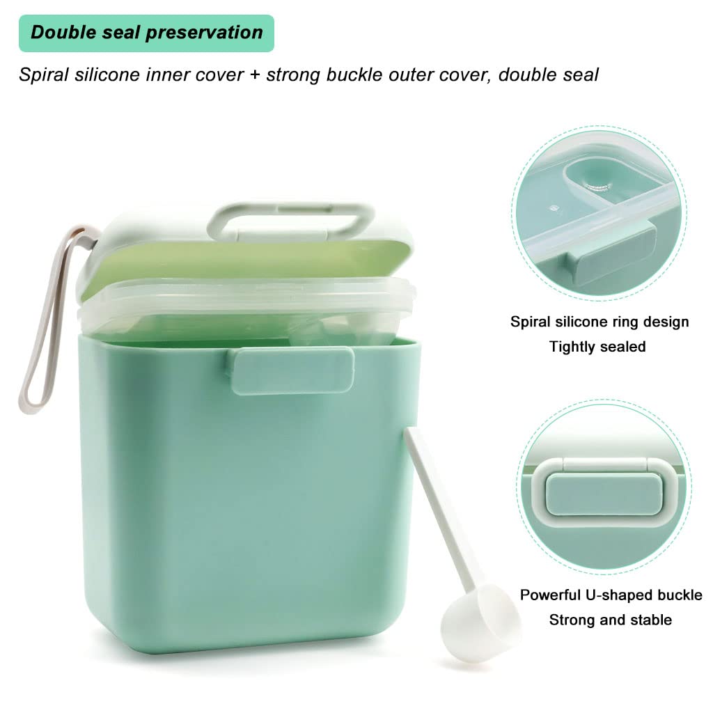 SNOWIE SOFT® 300g Baby Formula Dispenser Portable Milk Powder Container with Carrying Handle Scoop Foodgrade PP Double Layer Anti-Leak Design for Outdoor Travel Home Green 2 PCS