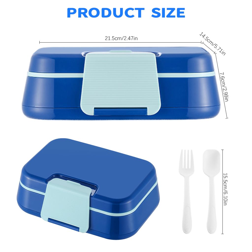 Supvox Kids Bento Box with 5 Compartments and 65ml Salad Cup featuring Leak Proof Seal | Blue Microwave Safe Lunch Box