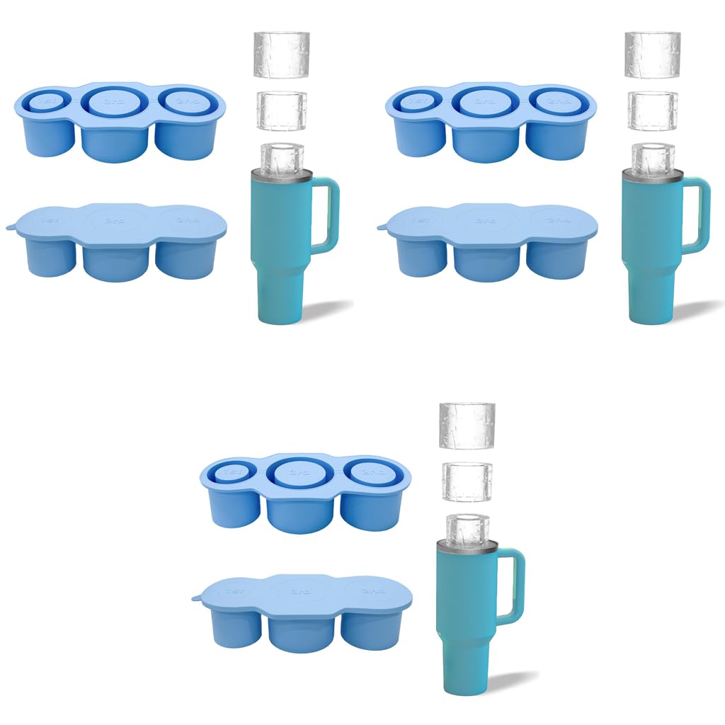 Supvox Silicone Ice Mold for Stanley Tumblers with Hollow Cylinder Design and Lid 3 PCS